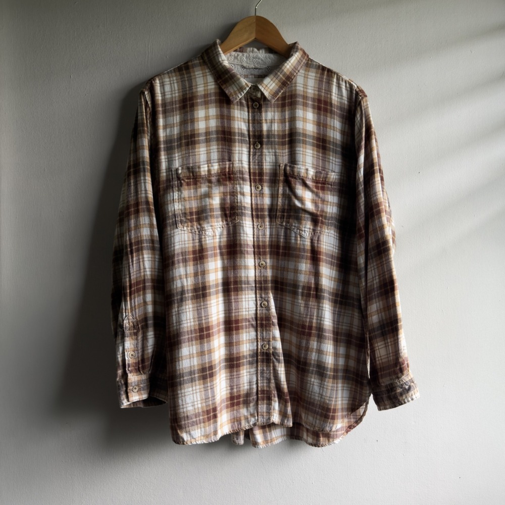 American Eagle Plaid Flannel Button Down Shirt Womens Large Brown Boho Grunge